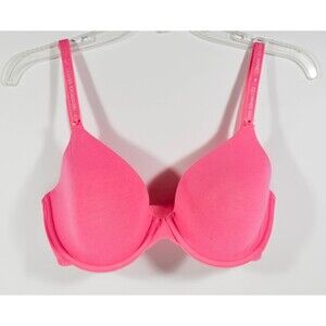 Victoria Secret Cotton Neon Pink Lined Perfect Coverage Underwire Bra Sz 32DD